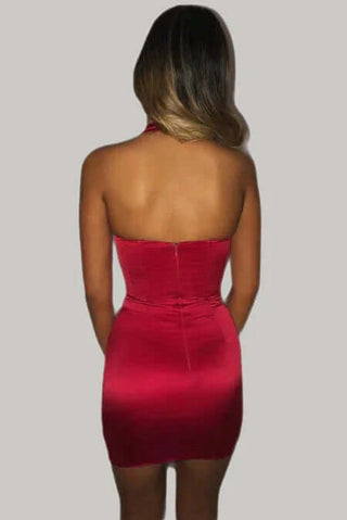 Sexy Satin Bodycon Halter Mini Corset Dress