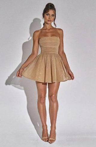 A-Line Strapless Sparkly Mini Dress w/ Oversize Bowtie Embellishment