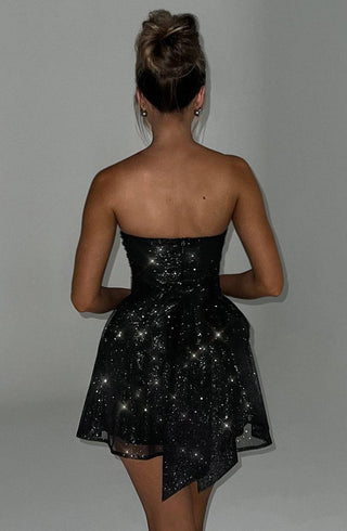 A-Line Strapless Sparkly Mini Dress w/ Oversize Bowtie Embellishment