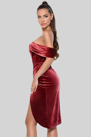 Asymmetrical Draped Off Shoulder Velvet Corset Dress