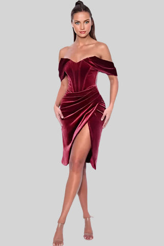 Asymmetrical Draped Off Shoulder Velvet Corset Dress