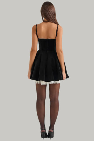 Spaghetti Strap A-Line Velvet Corset Mini Dress