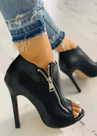 Open Toe Almond  Zip Up High Heel Booties