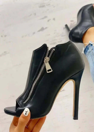 Open Toe Almond  Zip Up High Heel Booties