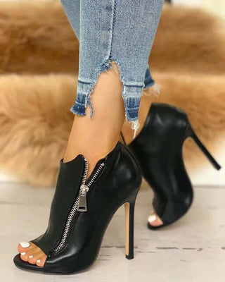 Open Toe Almond  Zip Up High Heel Booties